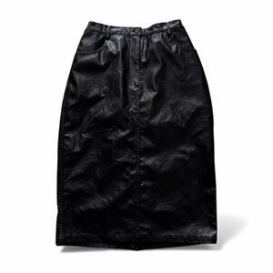 Vintage Black Faux Leather Midi Skirt Size S I High Waist PU Leather Mid Length